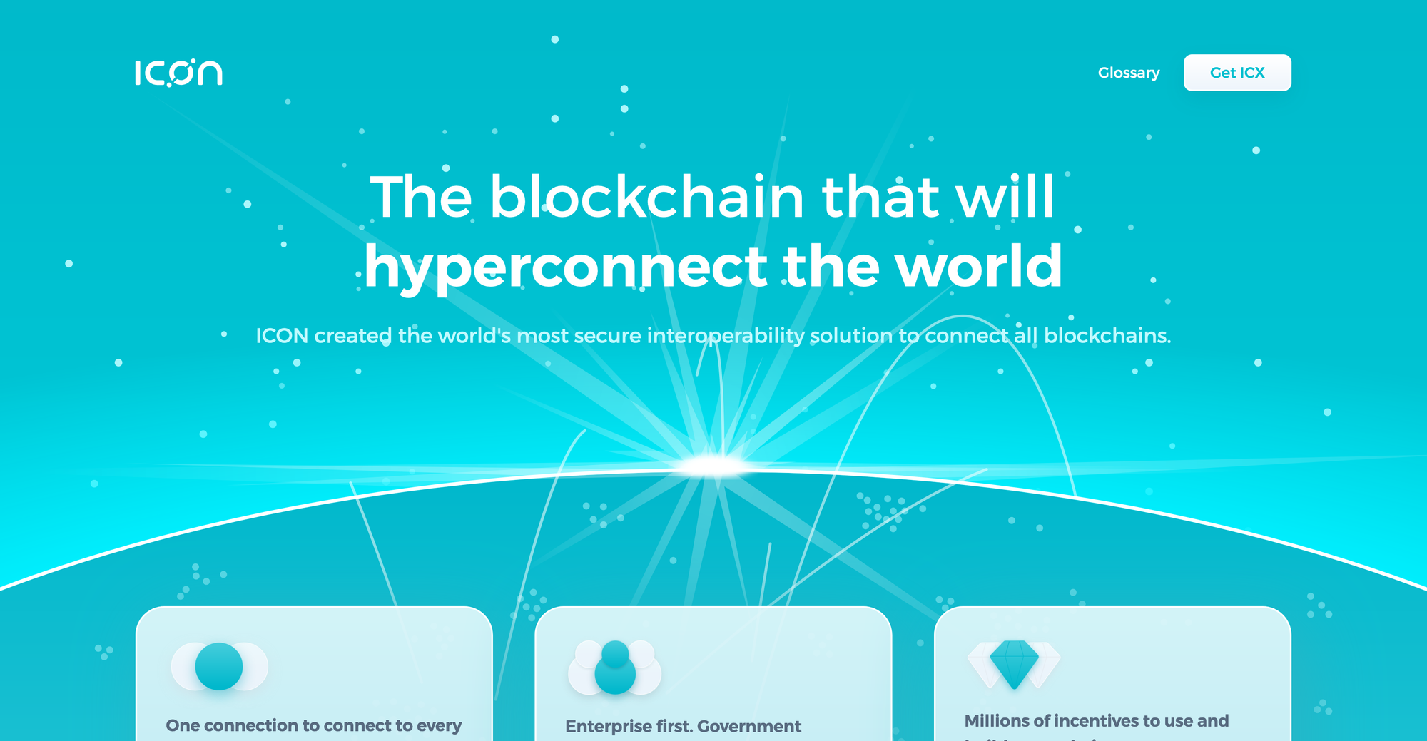 The hero for whyicx.com.  The blockchain that will hyperconnect the world ICON created the world's most secure interoperability solution to connect all blockchains.